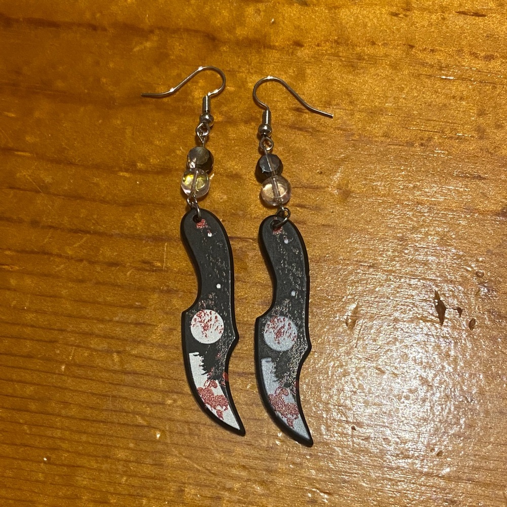 Chic Black and Red Dagger Earrings